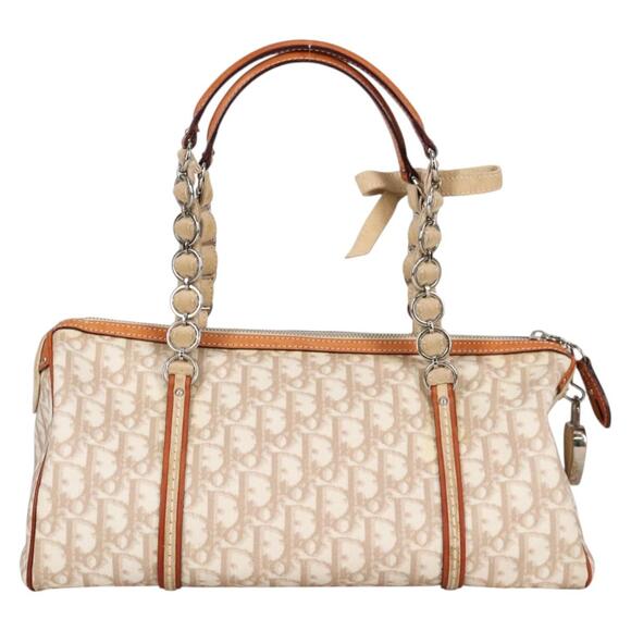 DIOR Trotter Canvas Romantic Hand Bag Pvc Beige Silver - Picture 2 of 13